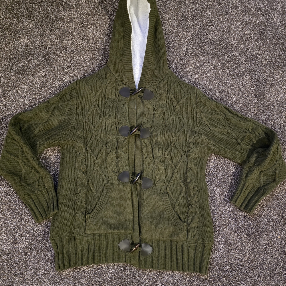 Olive Green Hooded Women's Sweater Toggle Closures